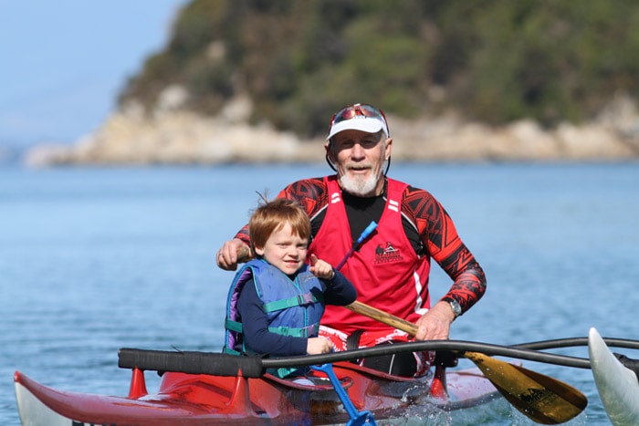 Father and son in OC2 waka at Kateriteri